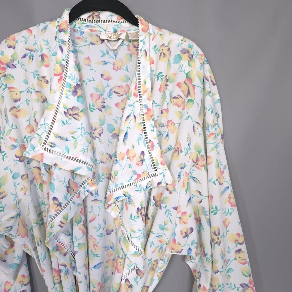VICTORIA’S SECRET Vintage Floral Wrap Robe Long Sleeve Belted Maxi M/L Hong Kong - Picture 9 of 11